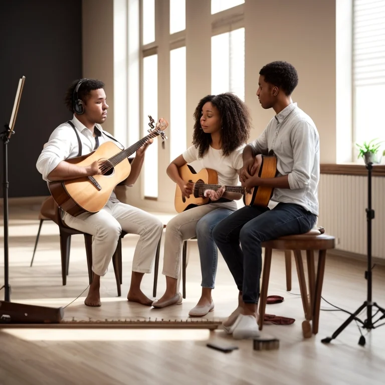 Docentes y estudiantes en taller musical comunitario