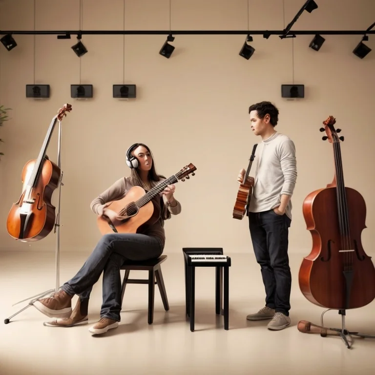 Instrumentos listos para préstamo en auditorio escolar